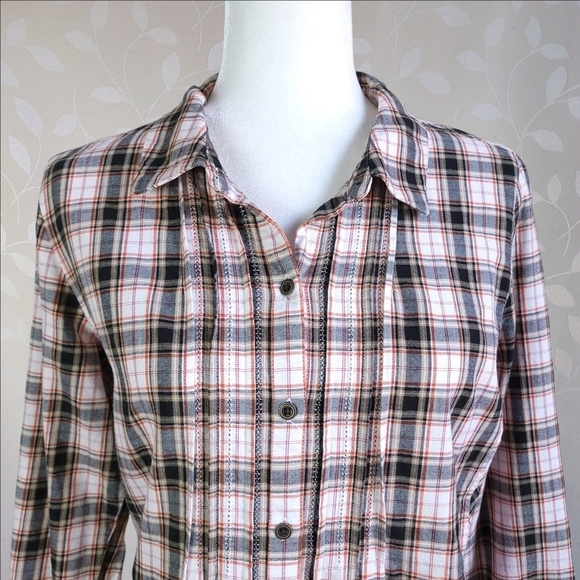 J. Jill Plaid Flannel Button Down Cozy Fall Cottage Academia Tunic Top Black S - Picture 5 of 15